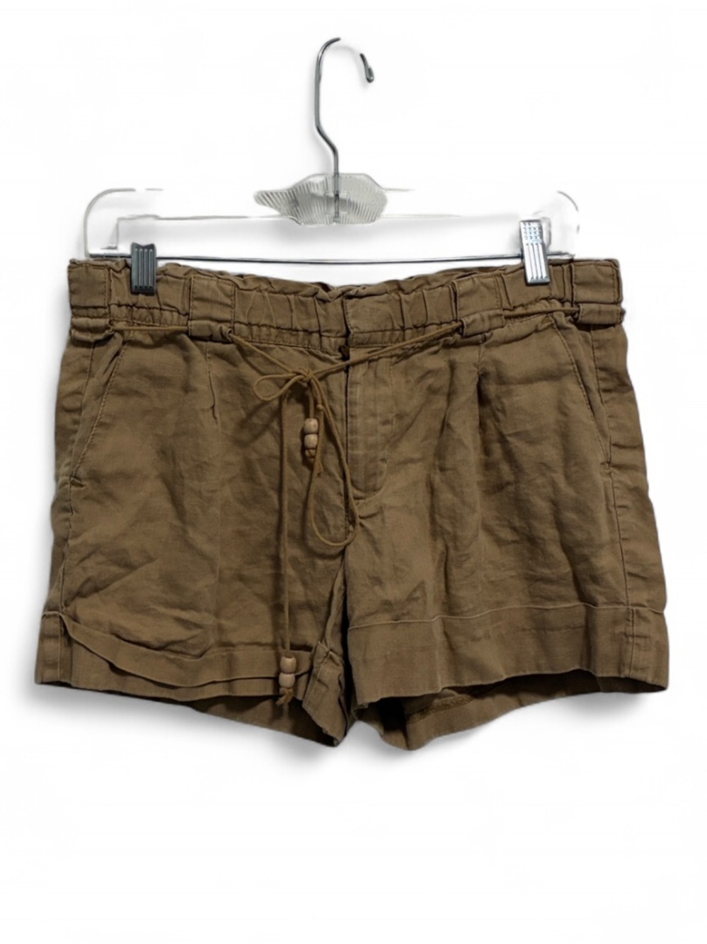 Y2K Old Navy Tan Beaded Drawstring Linen-Blend Shorts